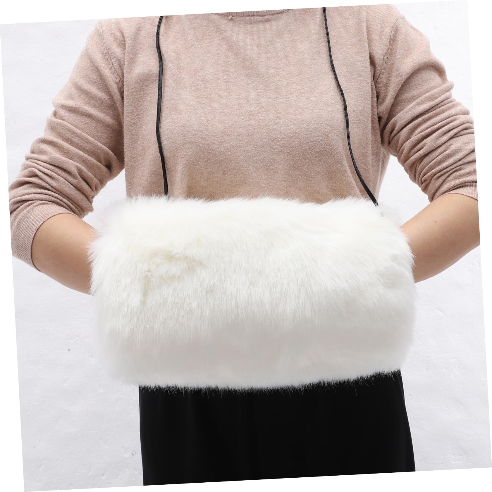 Manguito Cálido de Invierno de Pelo Sintético Color Claro, Calentador de Manos sin Batería, Mullido y, Accesorio para Mujer, Adecuado para Bodas y Climas Fríos al Aire Libre