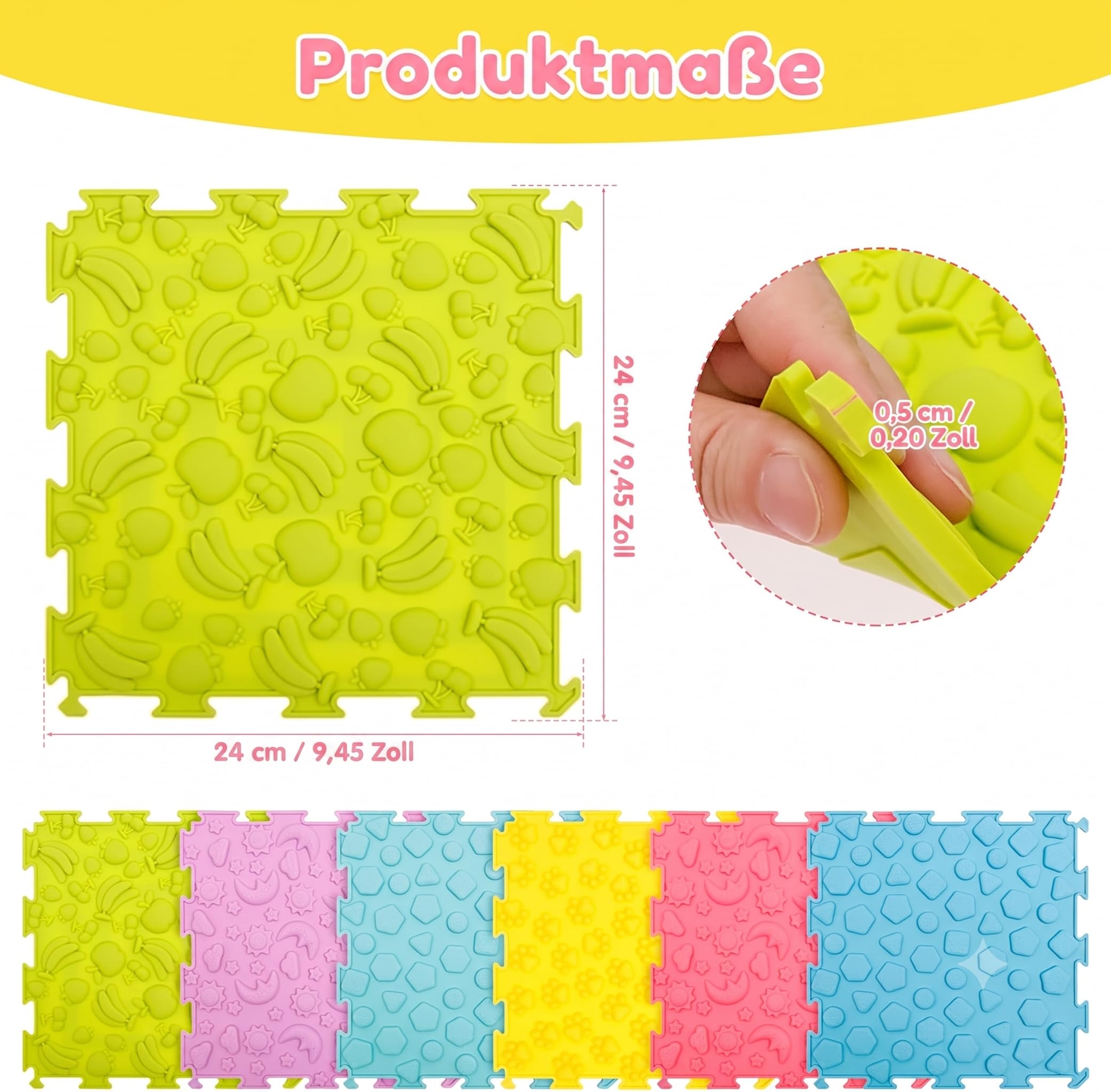 Sensorisches Massage-Puzzle für Kinder, 6-teilig, sensorische Matte, orthopädische Massagematte, Puzzle-Matte für Babys, für Berührungswahrnehmung, Fußprävention (6 Stücke)