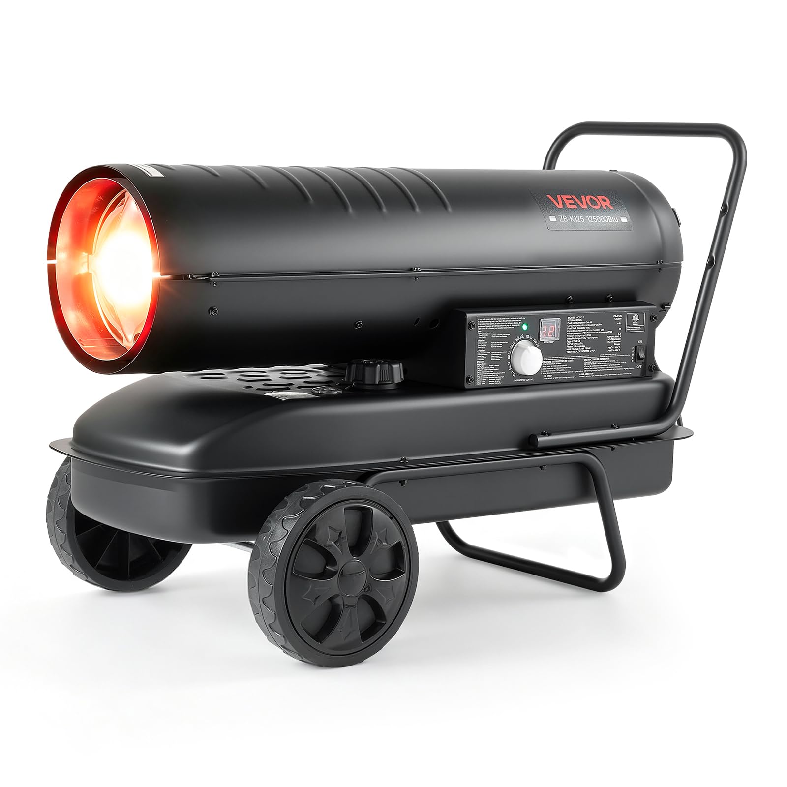 VEVOR 125000 BTU Forced Air Kerosene Diesel Heater, Portable Torpedo Space Heater with Wheels &amp; Adjustable Temp, Blower-Type for Jobsite/Garage/Warehouse/Workshop Construction/Outdoor Heating,Black