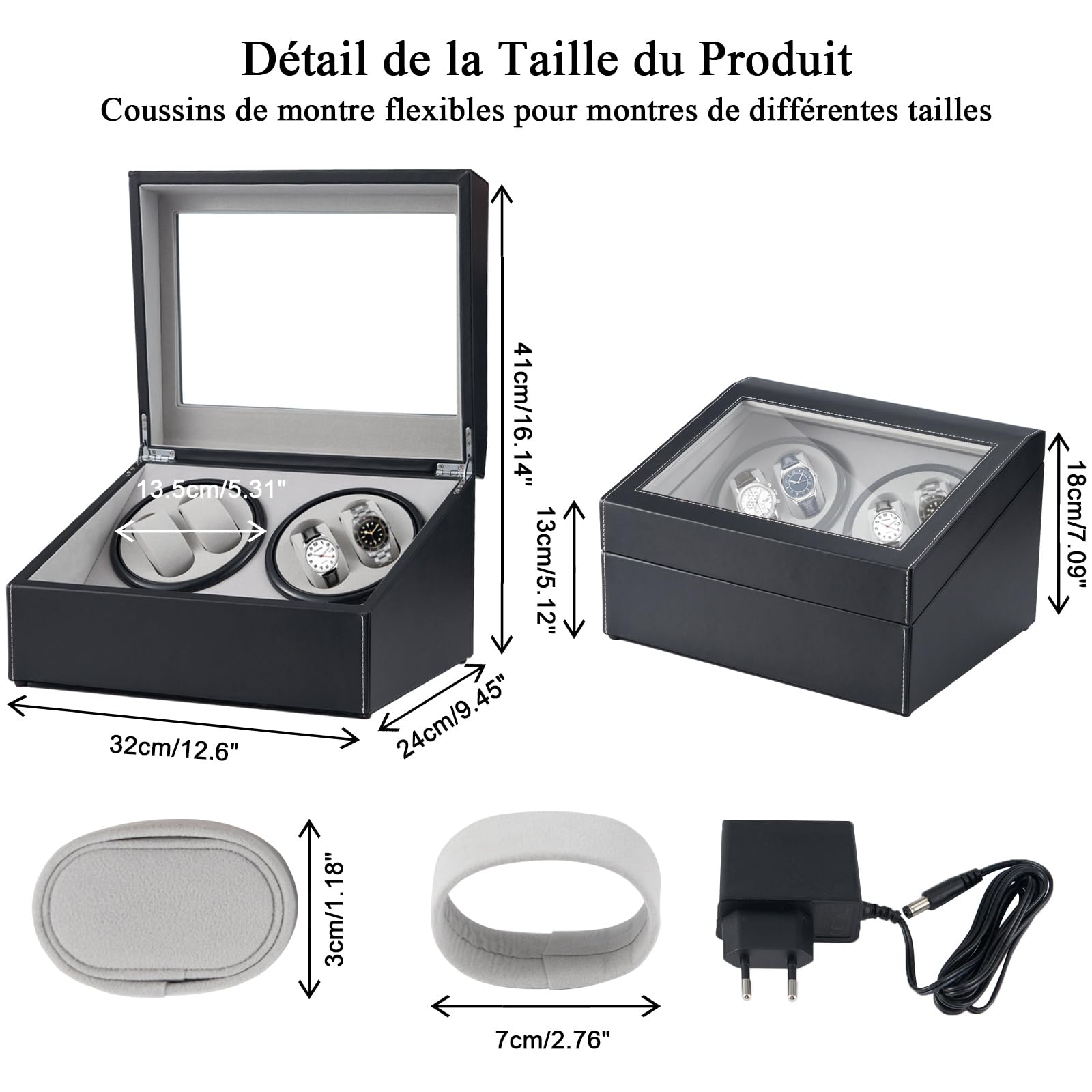 Remontoir Montre Automatique Rotate Remontoir à Montres 4 + 6 Boîte à Remontoir de Rangement en Le Bois avec Moteur Silencieux pour Remontage Mécanique de Montre