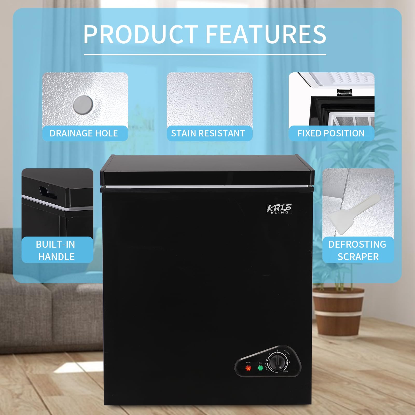 Chest Freezer With Freezer Basket, 7.0 Cu. Ft Mini Freezer 7 Temperature Levels Thermostat, Top Door Open, Ideal For Home, Kitchen & Office, Black on Fridge.com - View 4