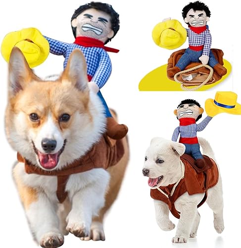 Disfraces para perro, disfraces de vaquero para mascotas, estilo caballero para mascotas, muñeca y sombrero, ropa para cachorros, ropa de Halloween,