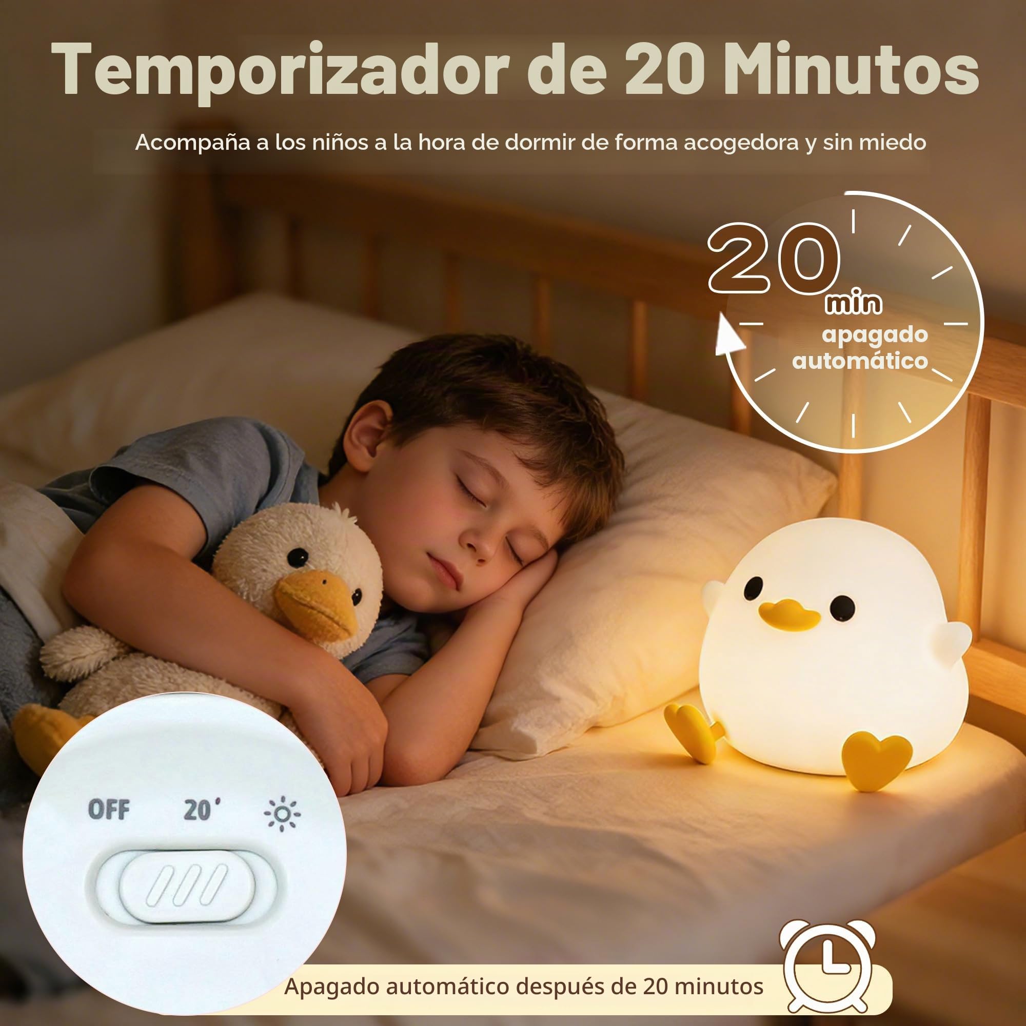 FAMIDUO Luz Nocturna Infantil, DoDo Pato Lampara Bebe Noche Silicona,USB Recargable LED Táctil Lámpara,Brillo Ajustable y Temporizador luz bebe nocturna,Regalos de Cumpleaños Navidad para niños/bebés