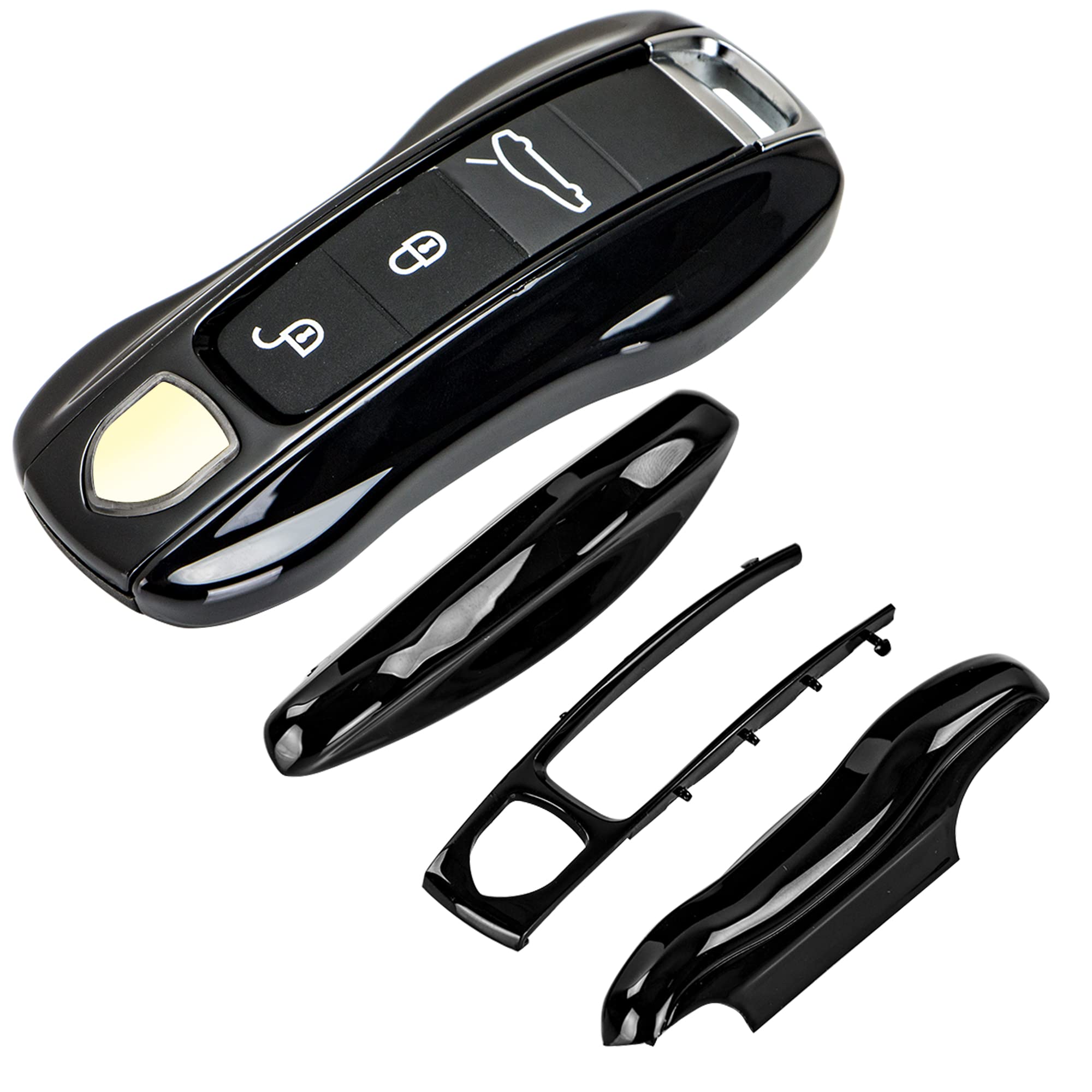 AeroBon 3-Piece Painted Fob Cover Compatible With Porsche Key Shell, Replacement (MK2, Black)
