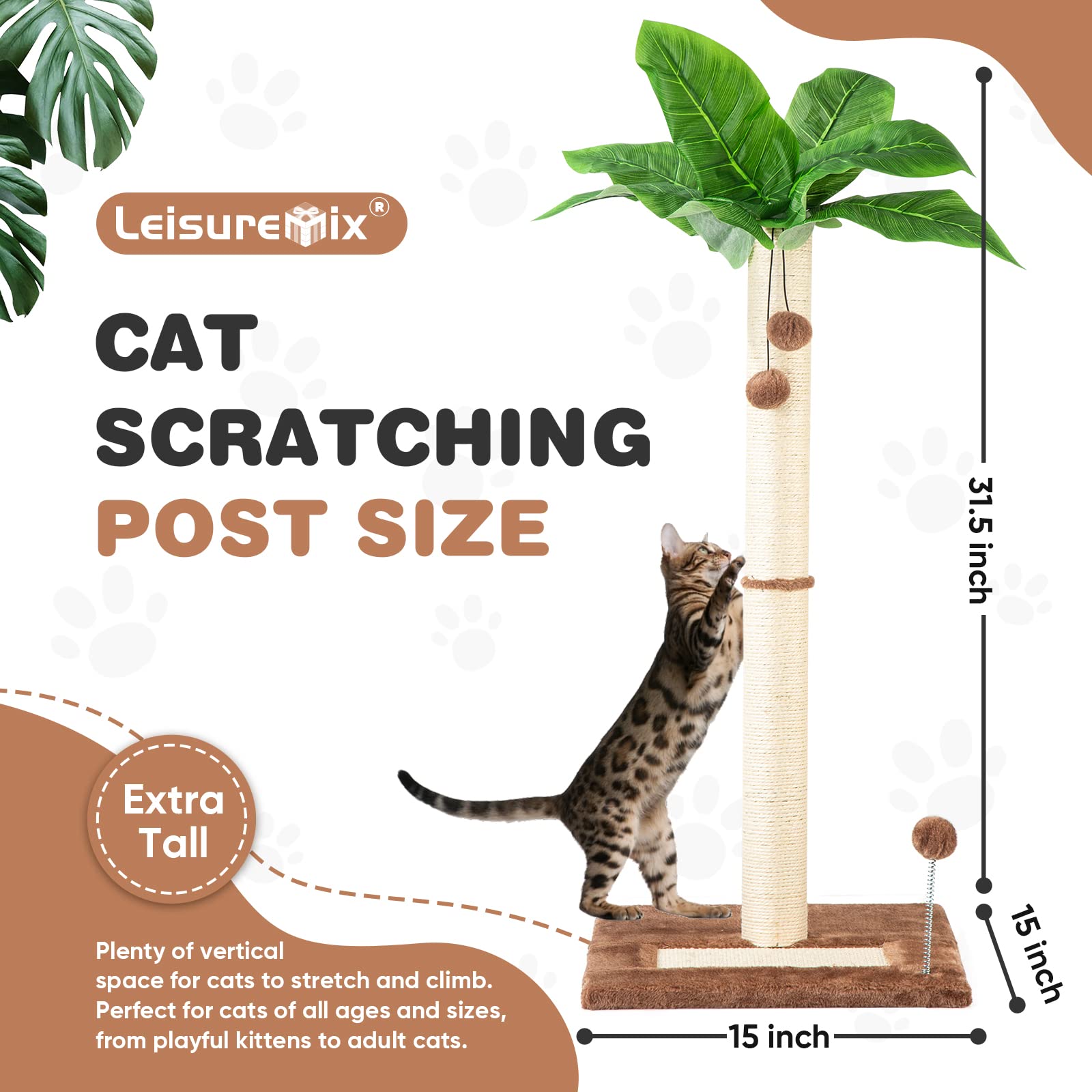 Grand Griffoir pour Chat Poteau 80cm avec Corde Sisal, Arbre a Chat en Bois Design Petit