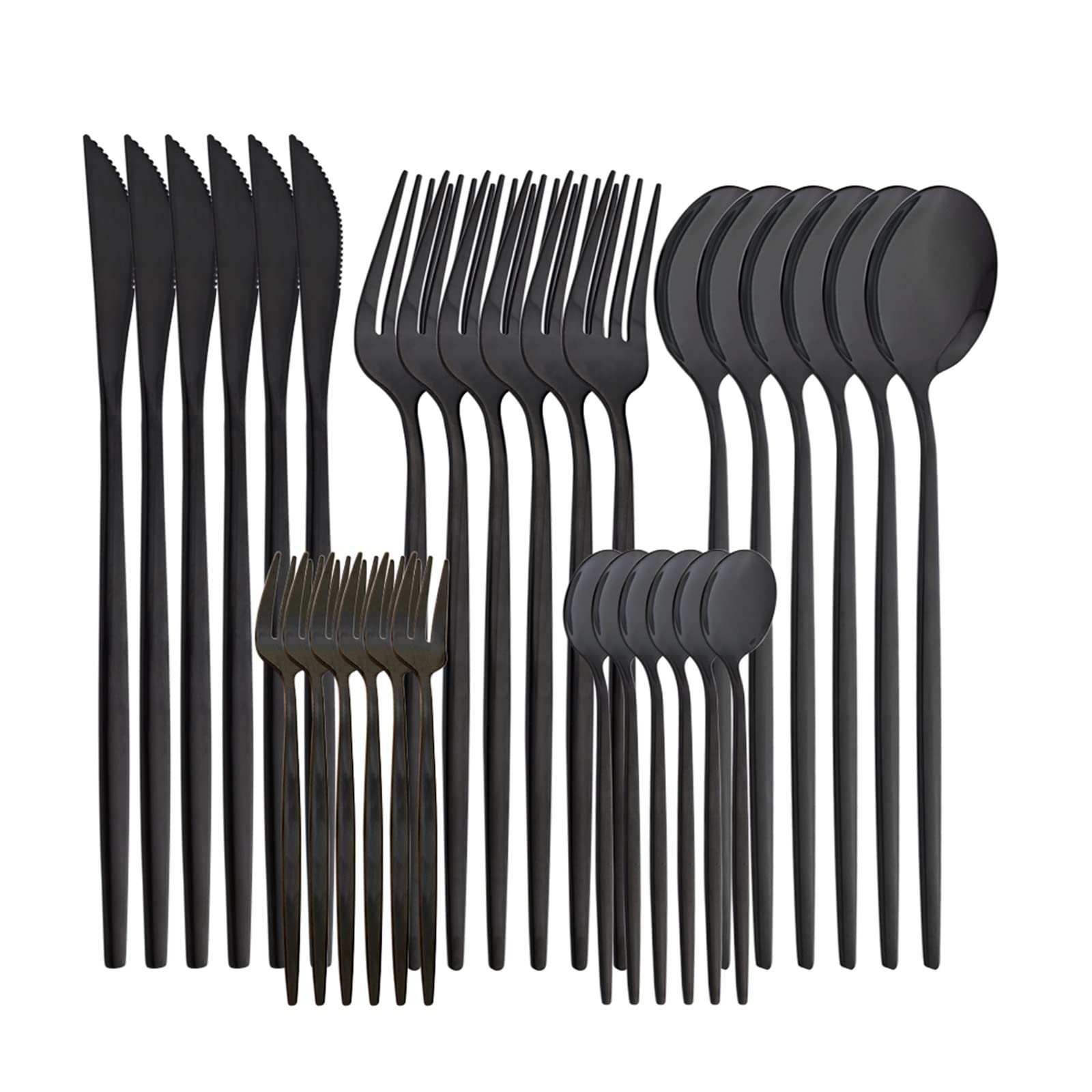 30pcs Menthe Vert Or en Acier Inoxydable Service De Vaisselle Miroir Fourchette Cuillère À Café Cuillère À Café Couverts Cuisine Couverts Ensemble Leisurely (Color : Noir)