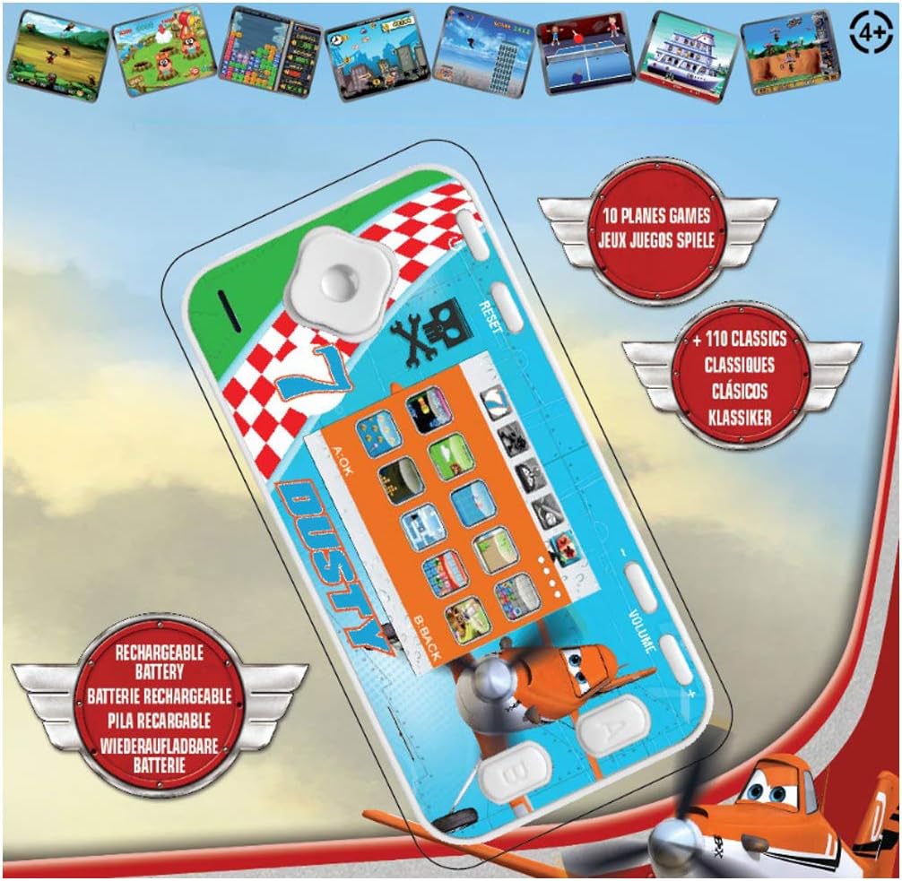 Lexibook Disney Planes Portable Color Game Console, front view showing screen and control buttons.