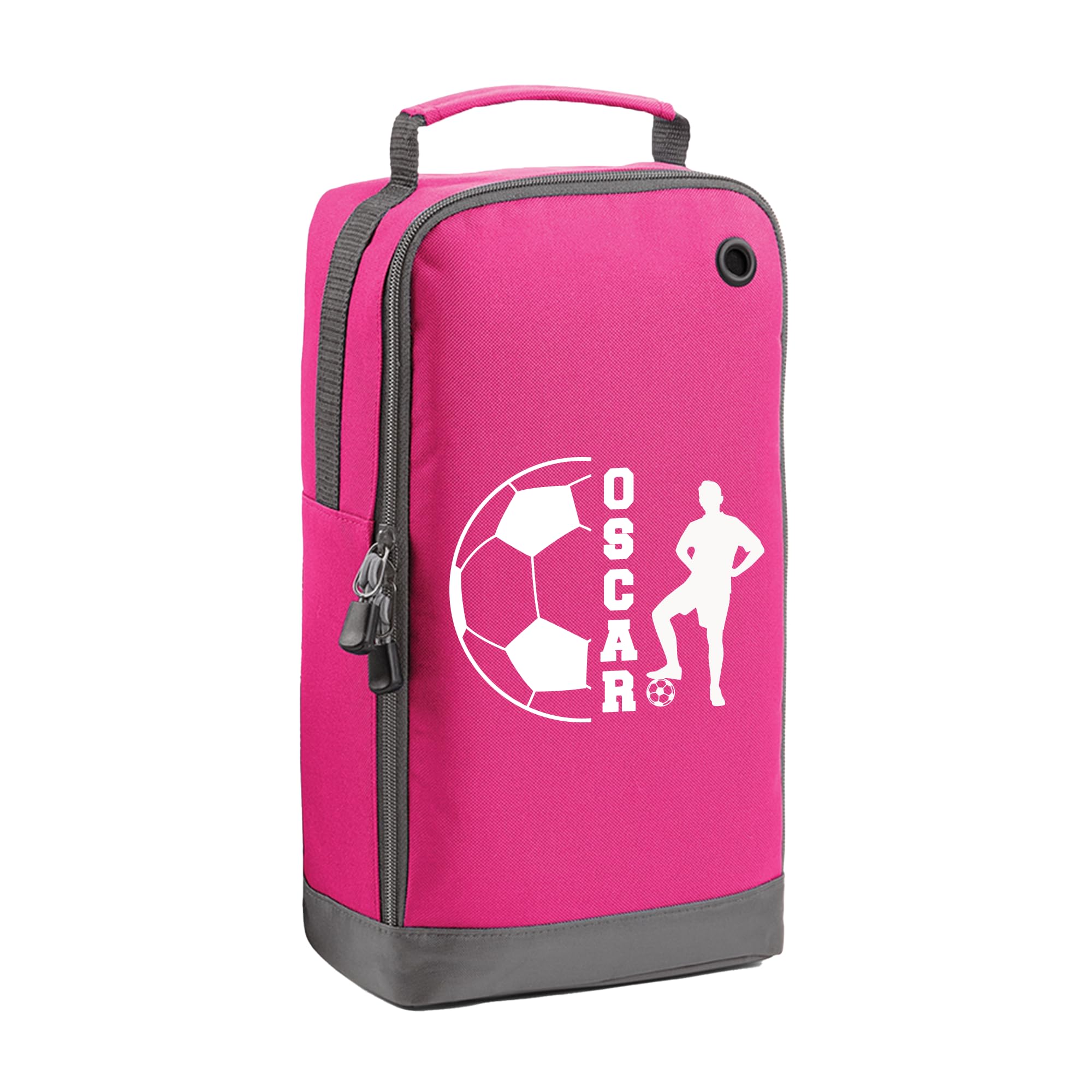 Personalised Kids Boot Bag with Custom Name - Football Name Split Design - Pink Shoe Bag for PE & School — image 1