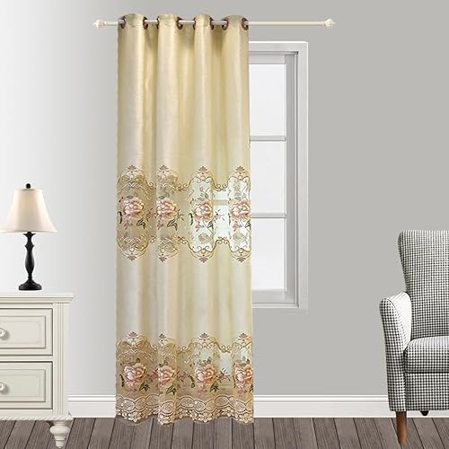 Cortina de lujo con bordado floral semi opaca para ventana, cortinas para dormitorio, con ojales, paneles de oscurecimiento de habitación con