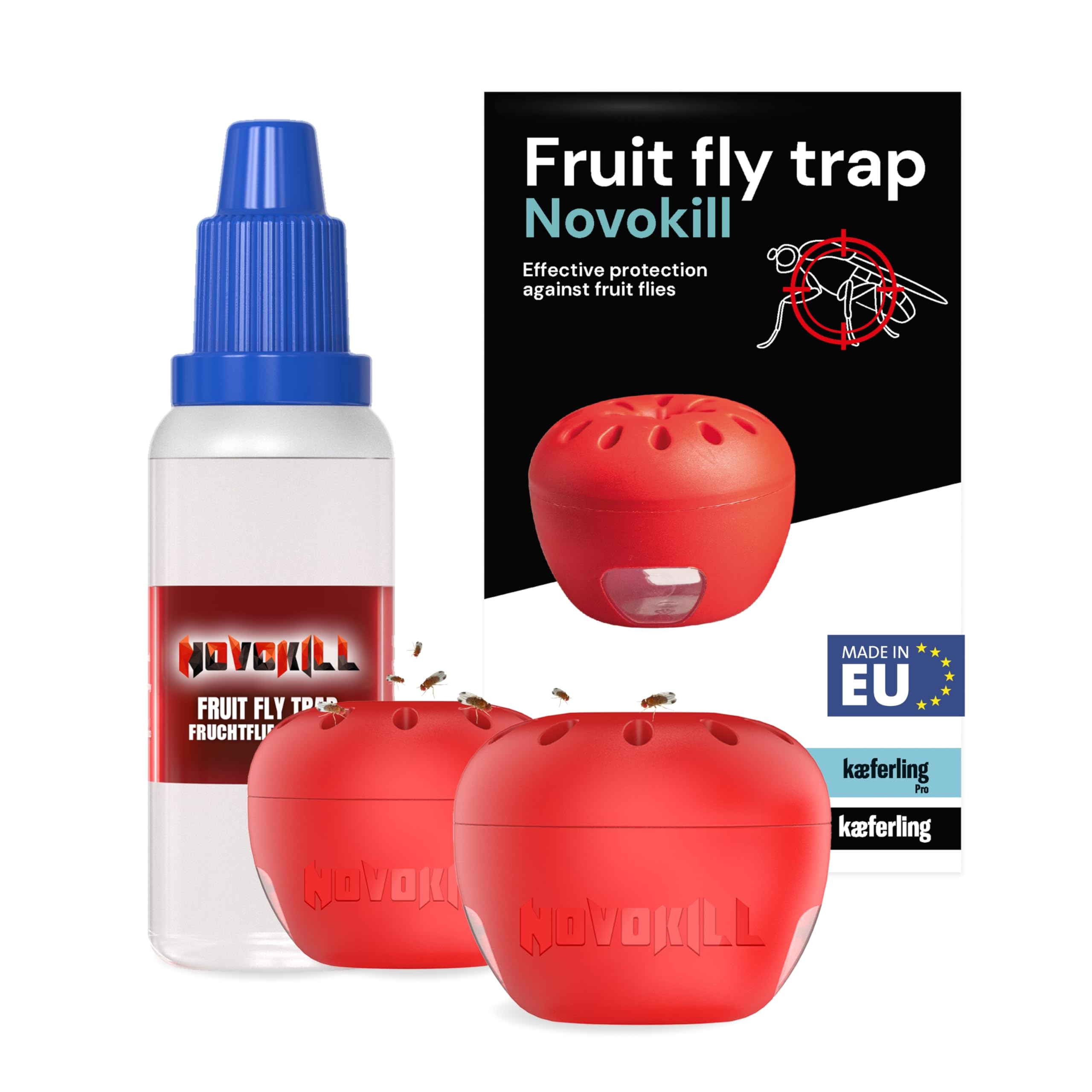 Novokill Fruit Fly Trap 2 x Traps + 30 ml Attractant - Reusable Traps - 50  Day Effect - Fruit Fly Trap for Kitchen - Effective Fight Fruit Flies :  Amazon.ie: Garden