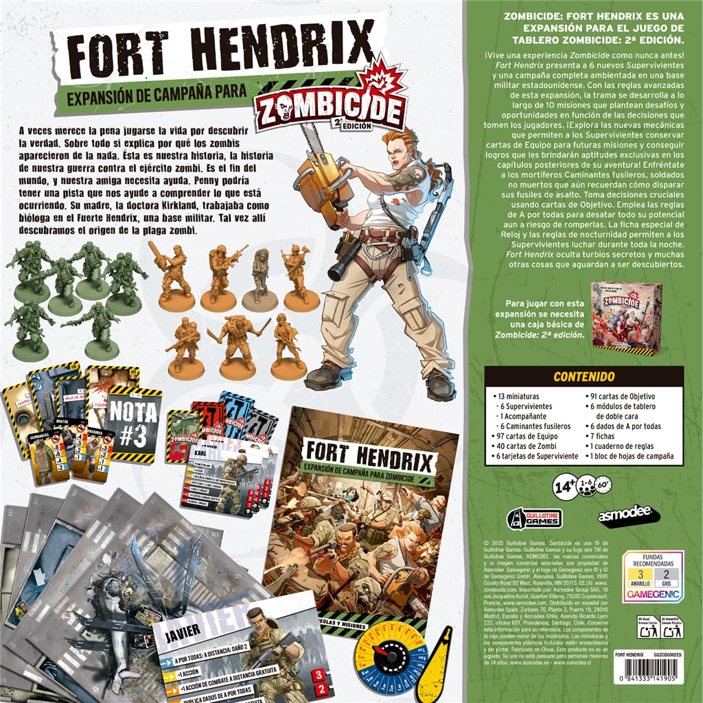 Asmodee Zombicide 2ª Edición: Fort Hendrix, Expansión con 10 Misiones, Caminantes Fusileros y 6 Nuevos Supervivientes, A Partir de 14 Años, De 1 a 6 Jugadores, 60 Minutos, Español