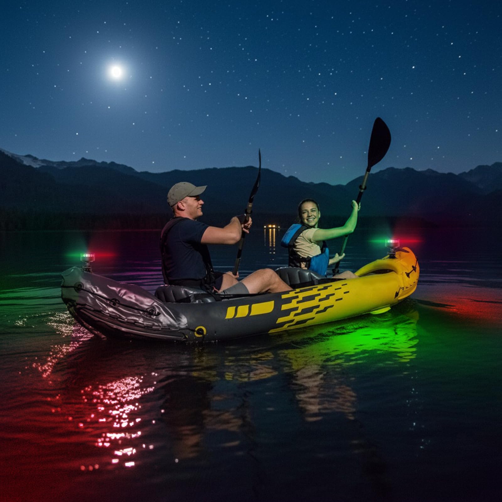 GOODSMANN Luci per kayak notturno Kayak Luce LED portatile di poppa con base a ventosa, lampada rossa e verde alimentata a batteria (3 × AAA, non incluse)
