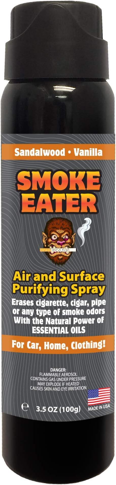 Smoke Eater - Breaks Down Smoke Odor at the Molecular Level - Eliminates Cigarette, Cigar or Smoke On Clothes, in Cars, Homes, and Office - 3.5 oz Travel Spray Bottle (Sandalwood Vanilla)