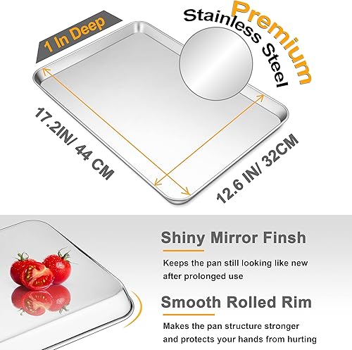 Miniatura 9 de Joyfair - Bandeja para hornear, bandeja de horno tostadora de acero inoxidable, utensilios para hornear profesionales para galletas, tocino, pan,