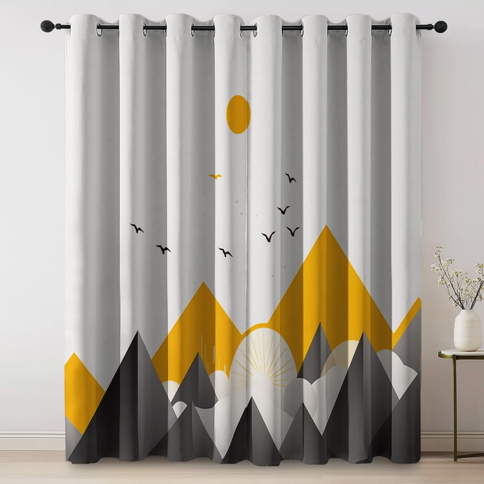 Gardinen Blickdicht Minimalismus Berge Linien - Schlafzimmer Vorhang mit Ösen Grau Wärmeisolierende Verdunklungsvorhänge für Wohnzimmer Esszimmer Fenster 2 Stücke H 230 x B 117 cm
