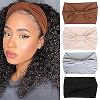 Vista 20 de XTREND 4 paquetes de diademas anchas de moda estilo bohemio elásticas anudadas antideslizantes negras para mujer para deportes al aire libre yoga