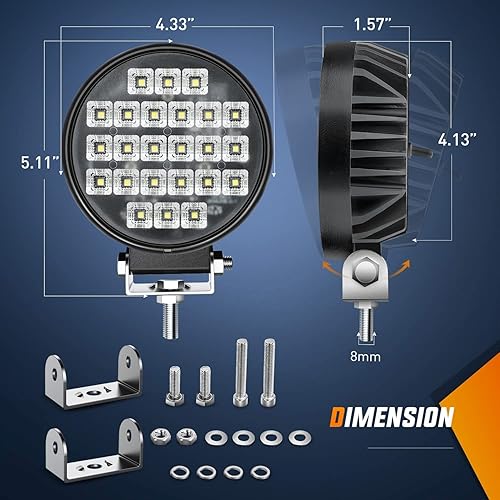 Miniatura 2 de Nilight Luz de trabajo LED redonda de 4.3 pulgadas con interruptor de palanca integrado, 2 lámparas de inundación de 72 W 5760 LM 150 para vehículos