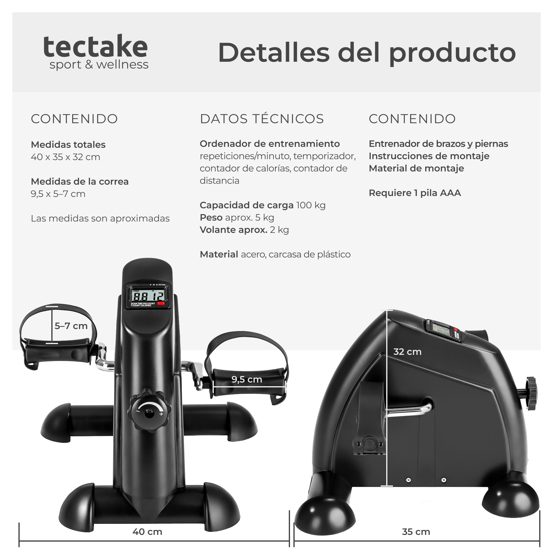 tectake® Pedales Estaticos para Ejercicio en Casa, Pedaleador Electrico con Resistencia Ajustable, Pedaleador para Ancianos, Ejercicio Rehabilitación Piernas y Brazos, Fitness en Casa - Negro