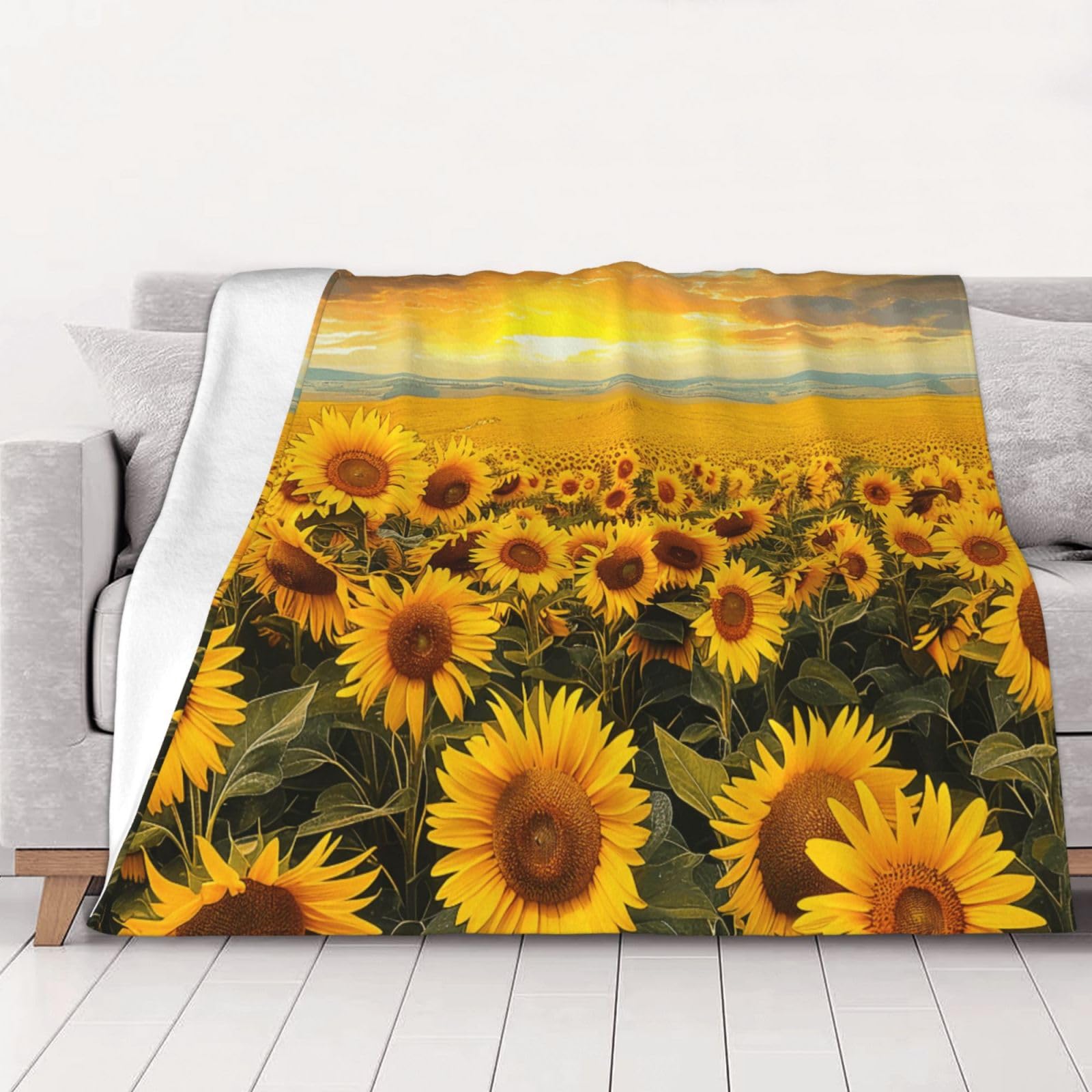 AUBKFELD Sunflower Field Printed Flannel Blanket 200x150 CM, Soft & Warm Throw Blanket for Sofa/Couch/Bed/Car, Gifts for Audlts Women Men