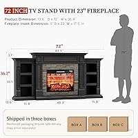 Vista 8 de LGHM - Soporte de TV con chimenea de 72 pulgadas para televisores de hasta 80 pulgadas, chimenea eléctrica con repisa, centro de entretenimiento