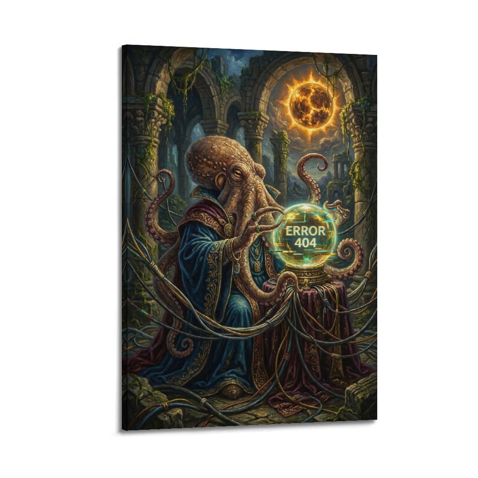 XKUGA Surreal Vintage Animal Poster Octopus Error 404 Tech Ritual Modern Decorative Canvas Prints - Ideal Wall Art for Family, Man Cave, Game Room, Boys & Girls Bedroom 20x30inch(50x75cm)
