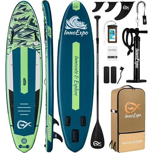 InnoExpo 11' Inflatable Stand Up Paddle Boards with Premium Accessories, Wide Stable SUP Paddle Board Design, Non-Slip Comfort Deck for Youth & Adults