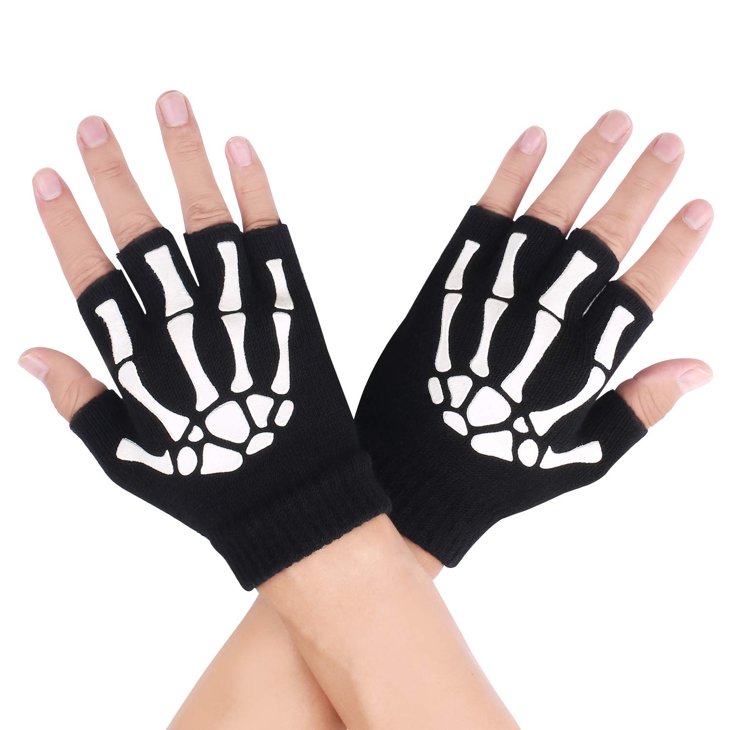 10AGIRL10AGIRL Skeleton Gloves Fingerless - Knit Gloves Christmas gifts Costume Cosplay Accessories Glow in the Dark
