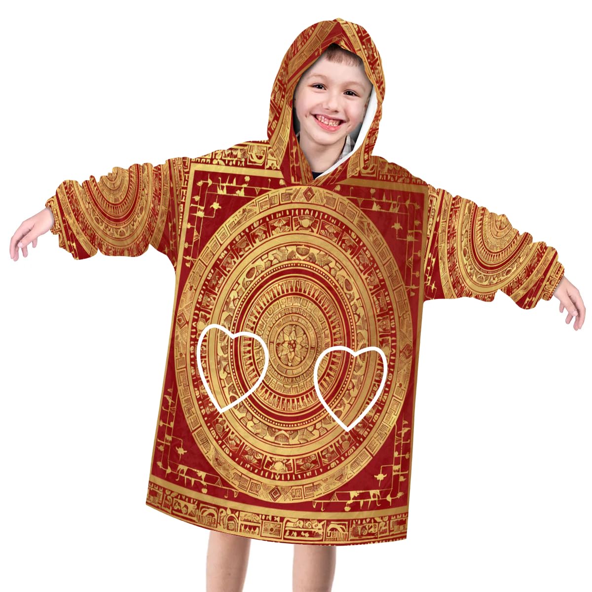 Wearable Blanket Hoodie for Kids, Imperial Aztec Fleece Sweatshirt Blanket Oversized Blanket Sweatshirt with Pocket Flannel Warm Hooded Blanket 6-10 Year Old Girl Boy Gift, One Size