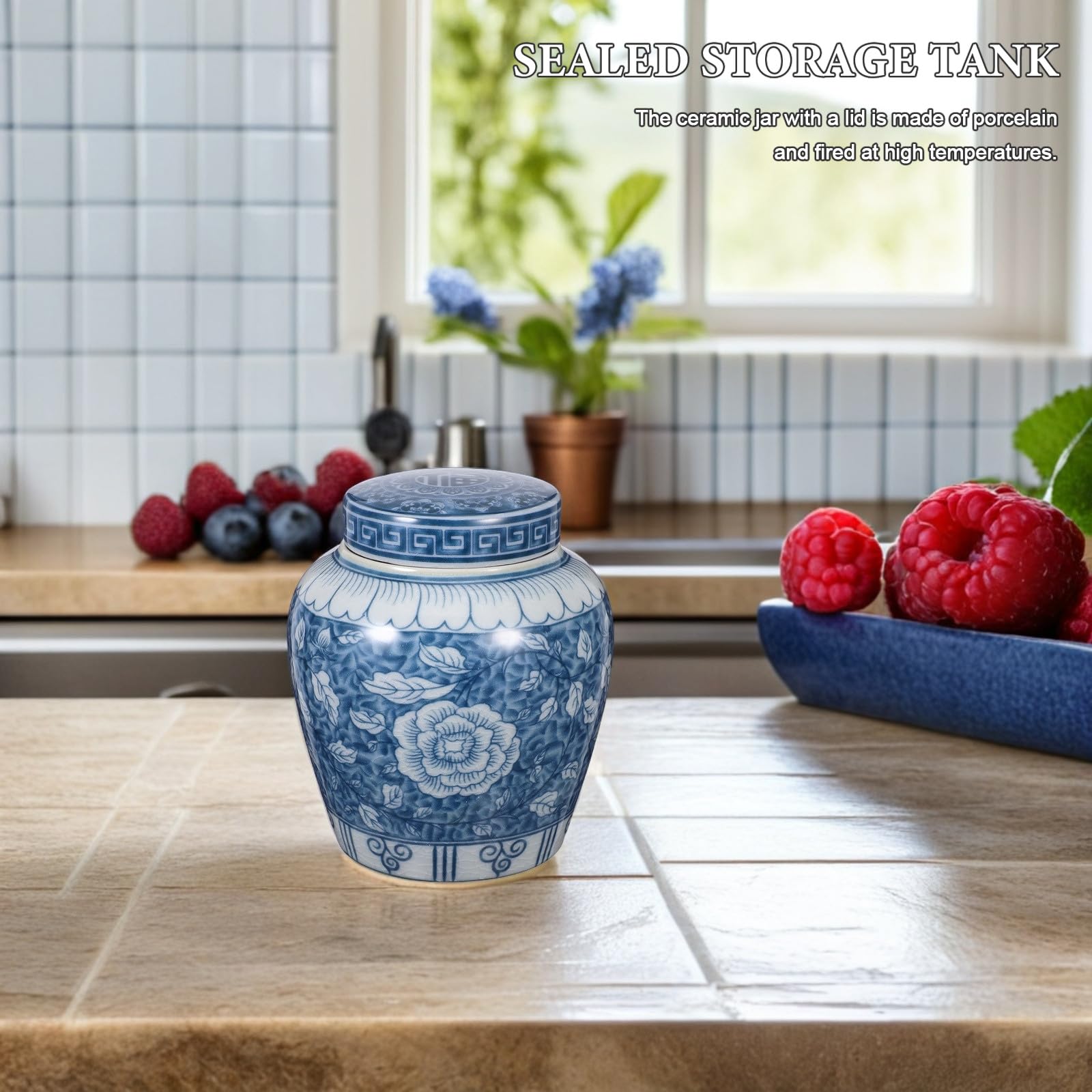Tofficu Keramik Teedose mit Luftdichtem Verschluss 800 Ml Porzellan Vorratsgefäß für Losen Tee Kaffee und Gewürze Orientalische Weiße Teedose mit Pfingstrosen Dekor Küchenaufbewahrung