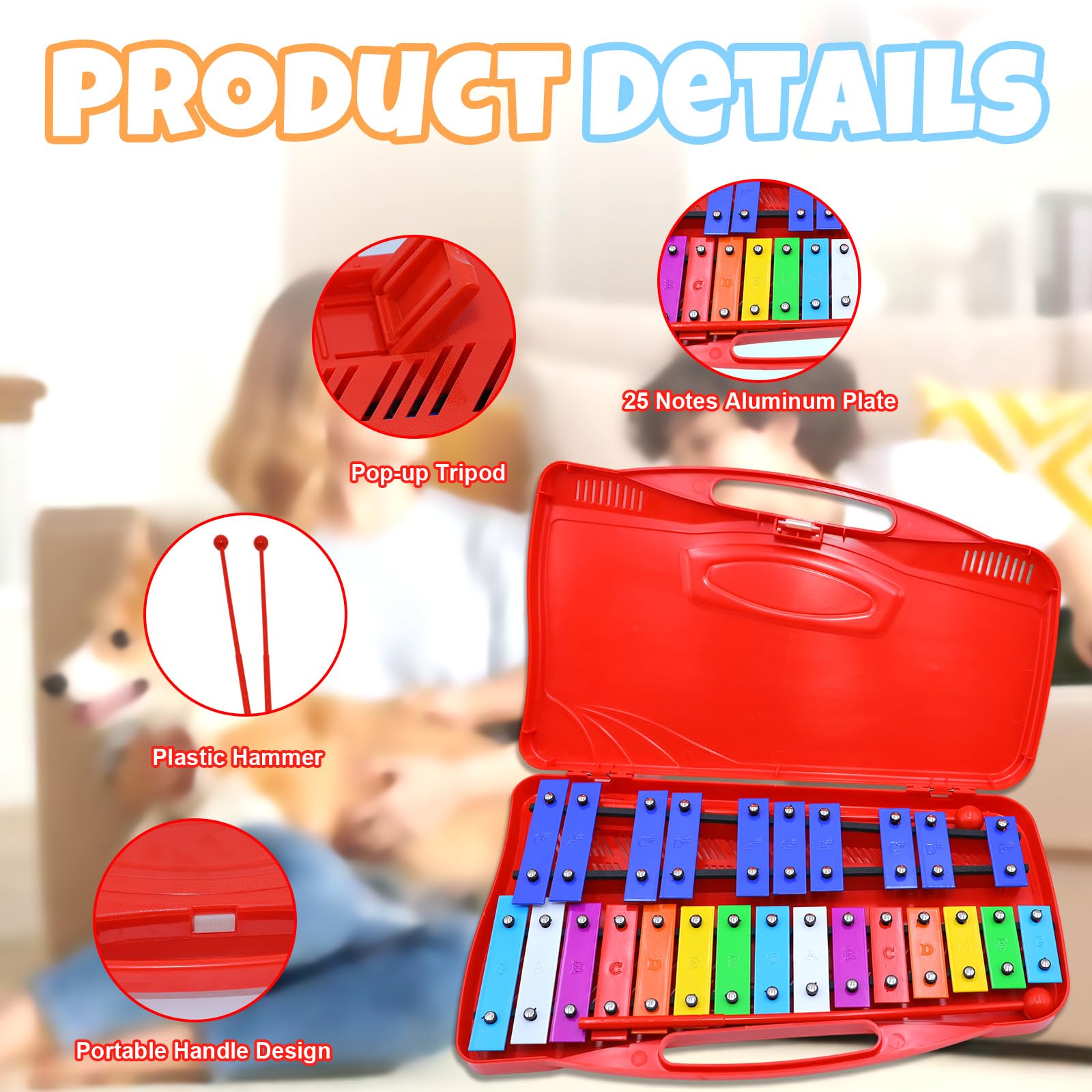 25 Note Chromatic Glockenspiel Xylophone in Red Case - Image 3