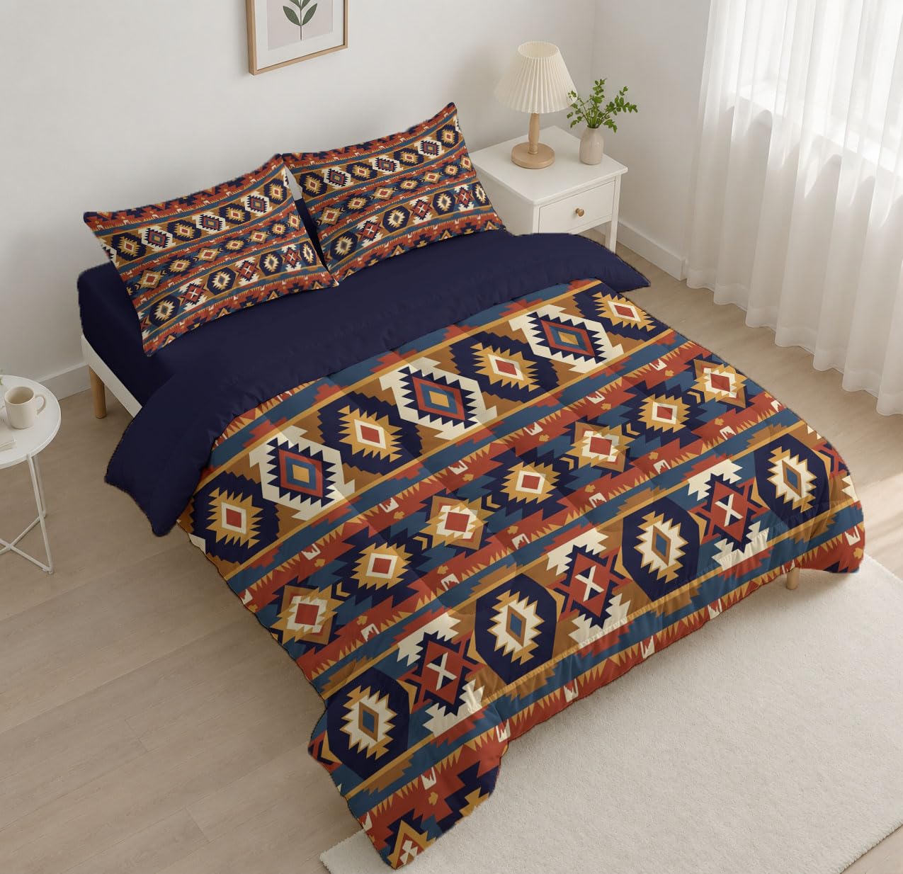 Erdiges Rot Bettdecke 220X240 cm 4 Jahreszeiten, Böhmischer Totem Wende Steppdecke Waschbare | Geometrische Rautenstreifen Bettdecke Ohne Bezug, Schlafdecke Leicht Weiche Ganzjahresdecke