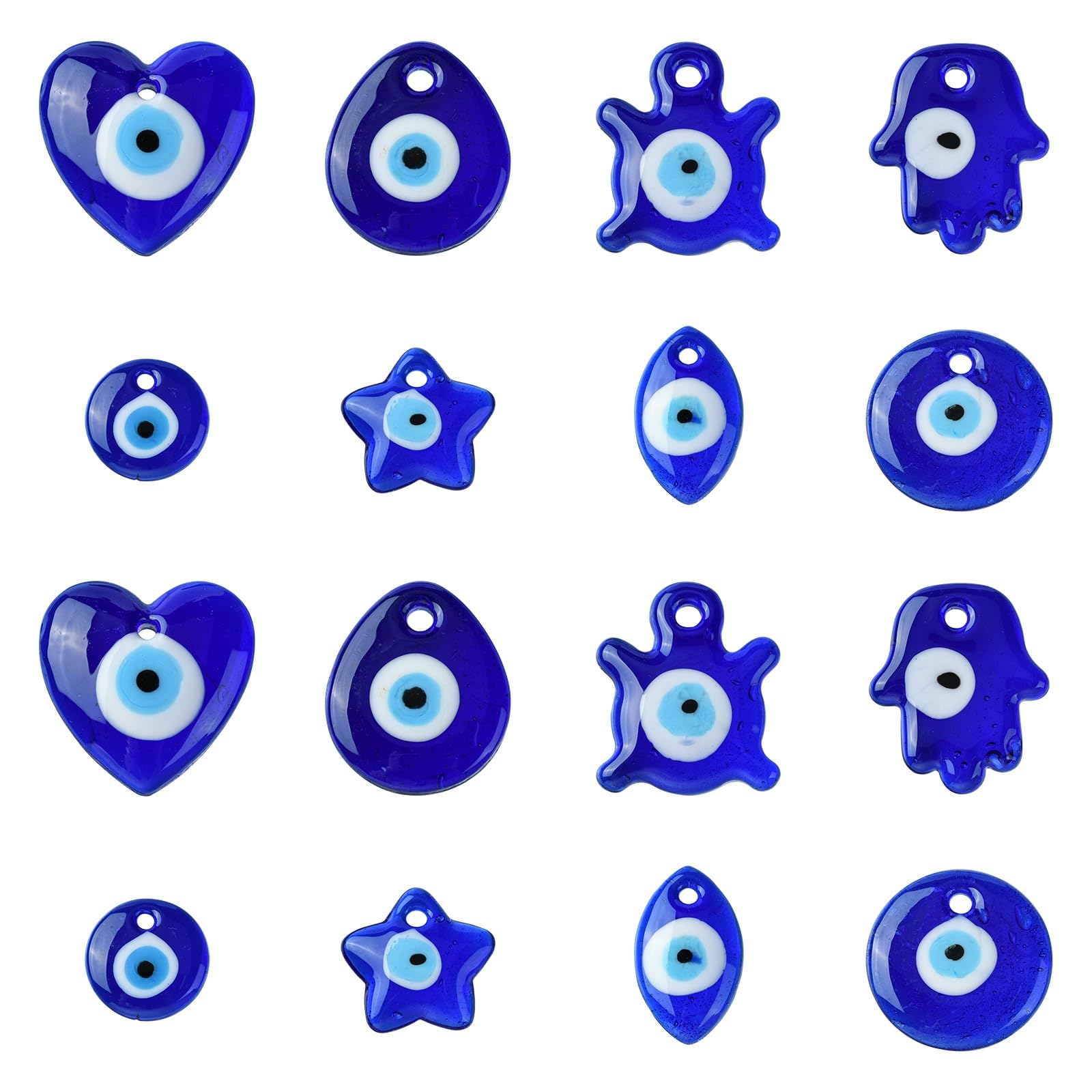 Airssory 16 Pcs 8 Styles Evil Eye Lampwork Glass Charms Hamsa Hand Horse Eye Heart Star Tortoise Crystal Charms for Gifts DIY Jewelry Accessory