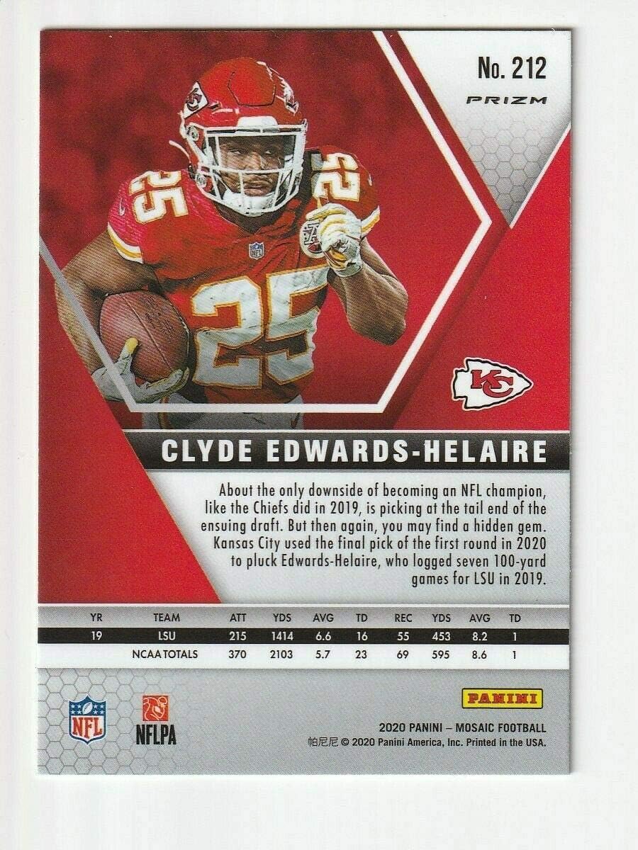 2020 Panini Mosaic #212 Clyde Edwards-Helaire RC Rookie Pink Camo Kansas City Chiefs NFL Football Trading Card