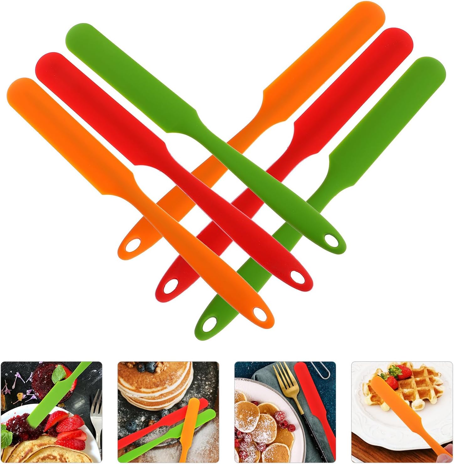 6pcs Silicone Cake Cream Spatula Set, Food-grade Flexible Silicone Scraper and Spreader, Double-sided Long Handle Tools for Baking, Decorating, Mixing Nut Spread and Butter