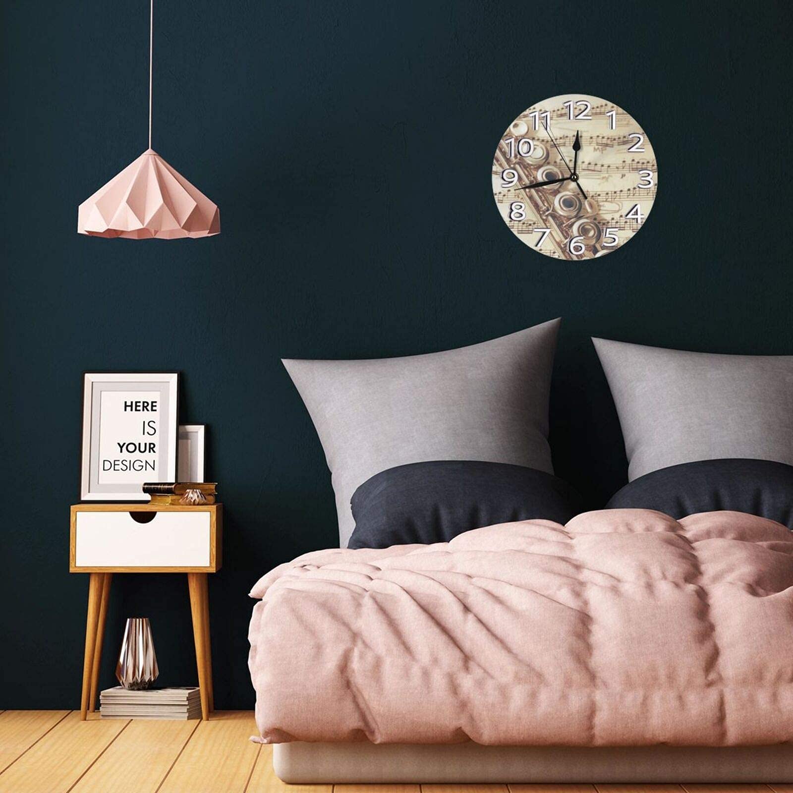 Reloj con número de música de Flauta Moderno silencioso DIY Grande sin Marco Ideal para Cualquier habitación en el hogar, Comedor, Cocina, Oficina, Escuela
