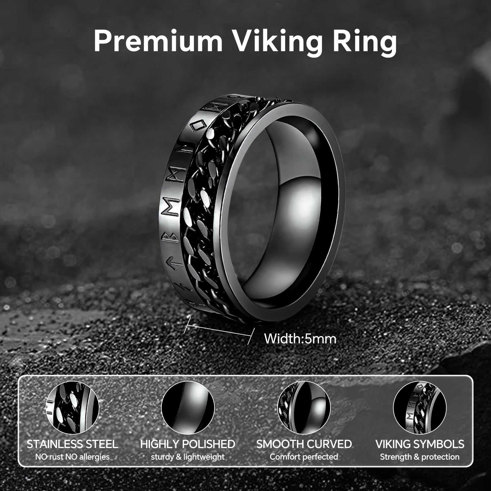 MERTTURM Anello Antistress Uomo, Anello Uomo Acciaio Inossidabile, Catena Rotante per Calmi Ansia Fidget Anelli, Gioiello Maschile Vintage-Regalo per Festa del Papà, San Valentino, Natale, Nozze