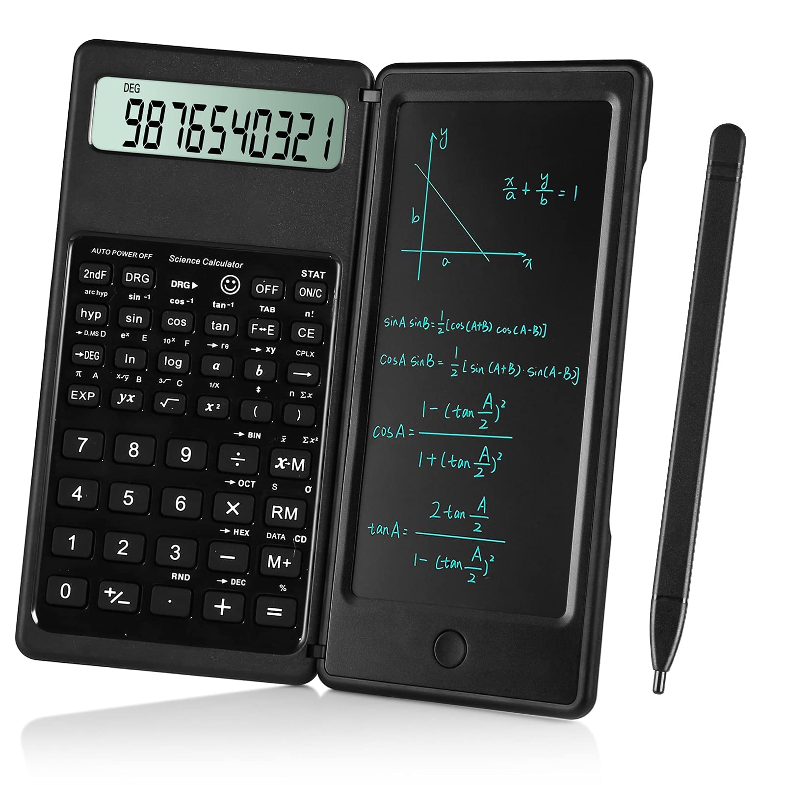 Scientific Calculators for Students, 10-Digit Large Screen Math Calculator with Notepad for Middle High School& College (Black）