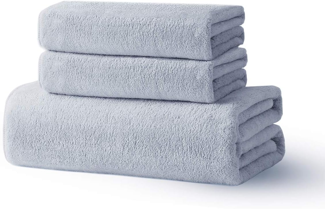 Xinrjojo 3 Piece Fade-Resistant Microfiber Super Soft Plush Highly-Absorbent Microfiber Quick-Dry Towel Sets, 1 Bath Towel 2 Hand Towels-Royal Blue