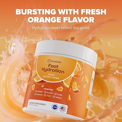 Miniatura 4 de Rosabella Bebida electrolítica en polvo, naranja, suplemento de hidratación sin azúcar, electrolitos con sodio, potasio, magnesio, calcio,
