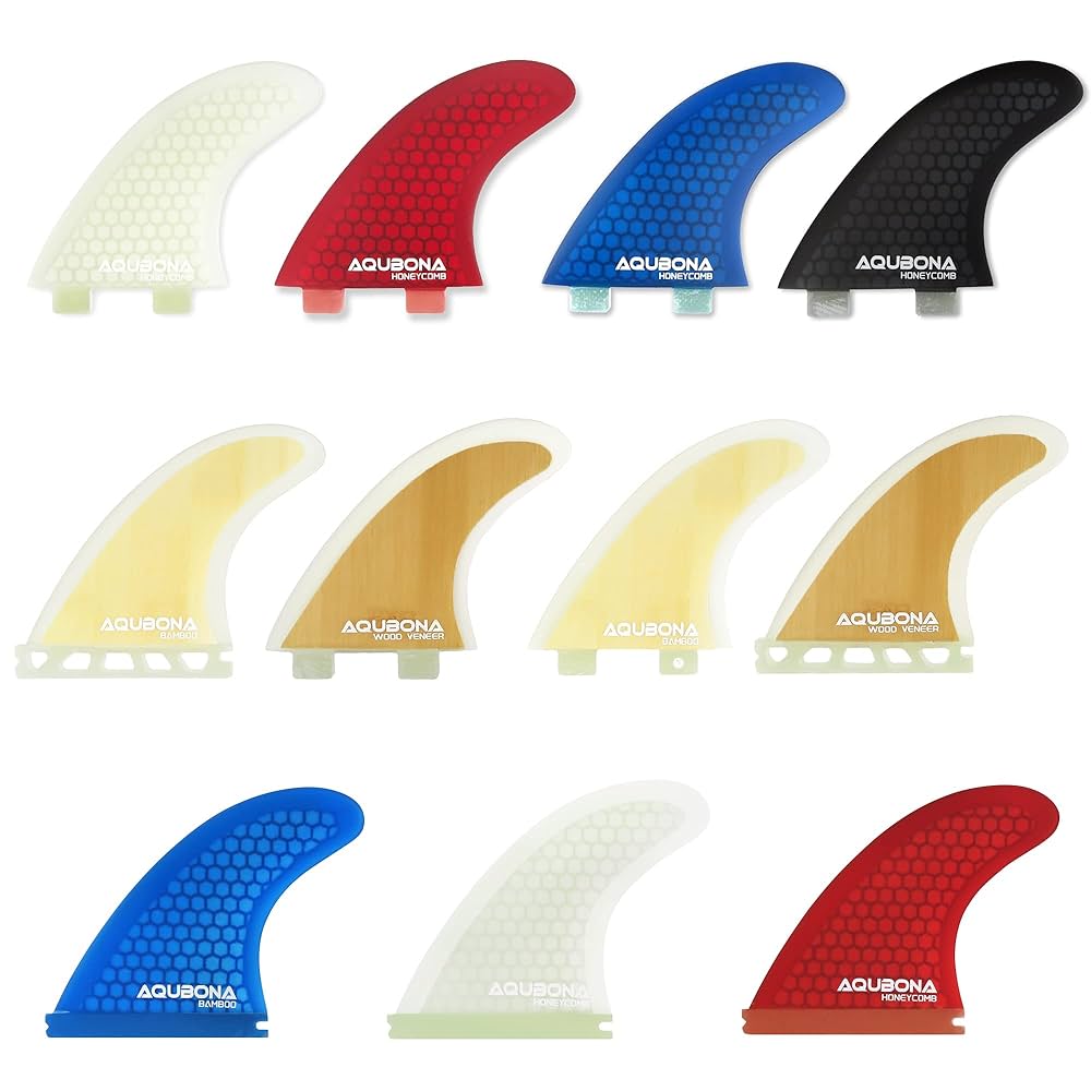 AQUBONA Large (MF) Fin Sets Bamboo Fiberglass Performance Surfboard Fins - Single Tab Or Twin Tab Surfboards-with Fin Bag Key Screw