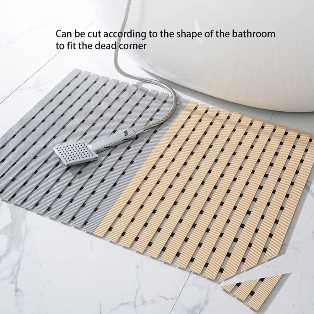 TPE-Duschmatte, umweltfreundliche, rutschfeste Badematte, doppelte rutschfeste Duschmatte mit schneller Entwässerung für das Badezimmer-Gray||61x61cm
