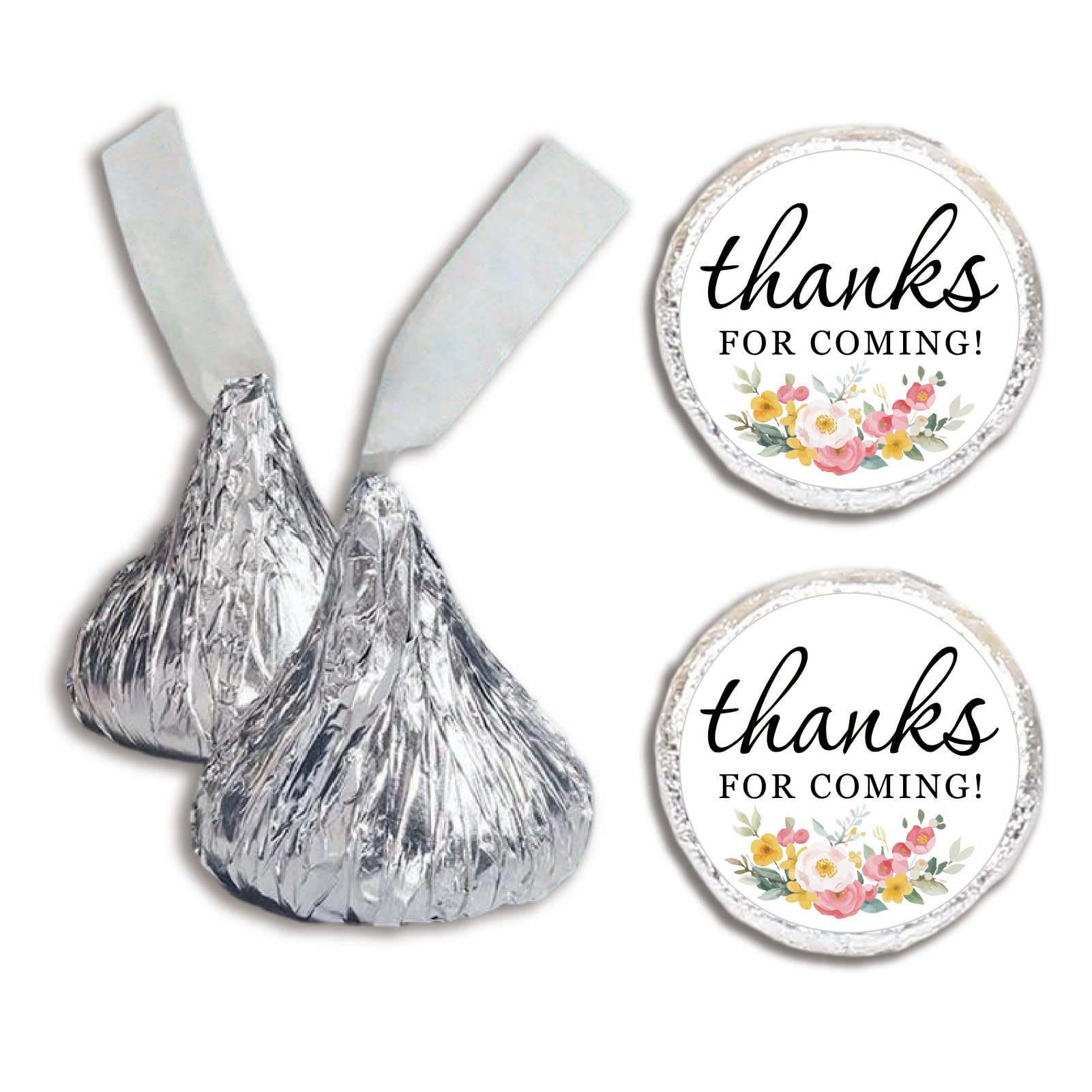 CREATCABIN 500Pcs Thanks for Coming Kisses Stickers Chocolate Drop Labels Stickers Kisses Candy Stickers for Wedding Holiday Themed Party Bridal Shower Kisses Party Favors Decor Gift Tags 2cm