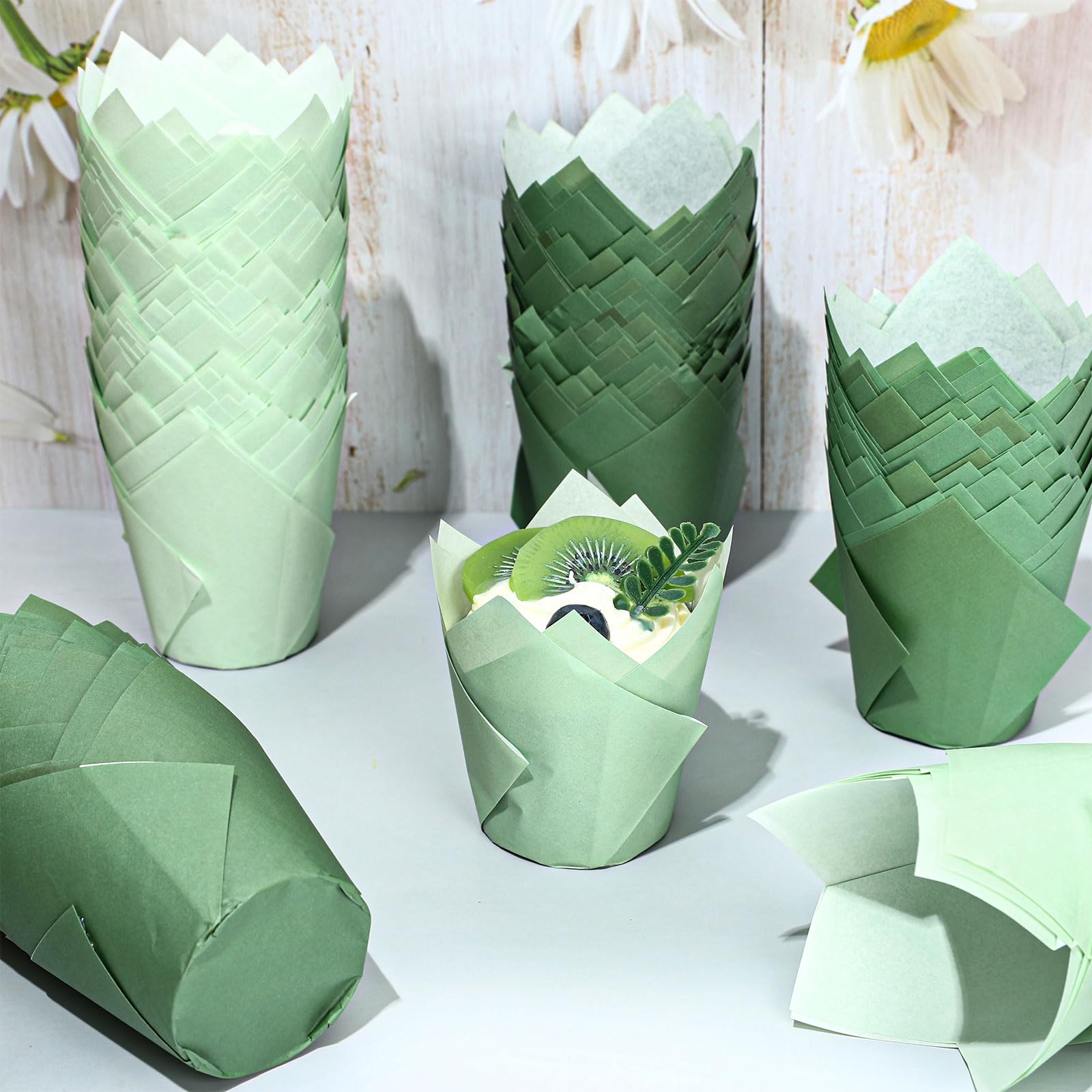 Whaline 600 Pcs Green Cupcake Liners - Sage & Dark Green Gradient Baking Cups For Weddings, Parties - View #3