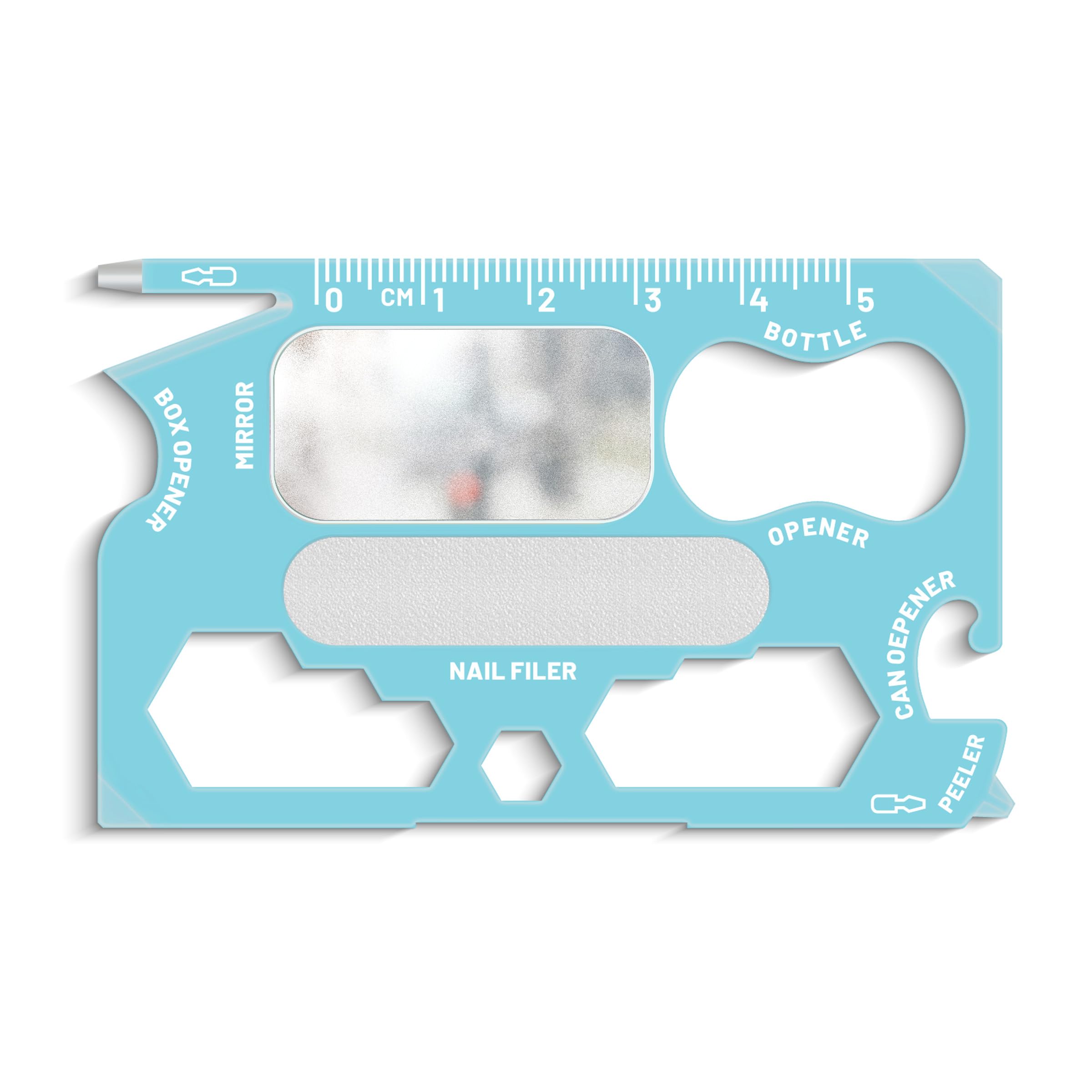 Wallet Ninja Plus: (Eye Mirror + Nail Filer) 21 in 1 Multitool (Ocean Blue)