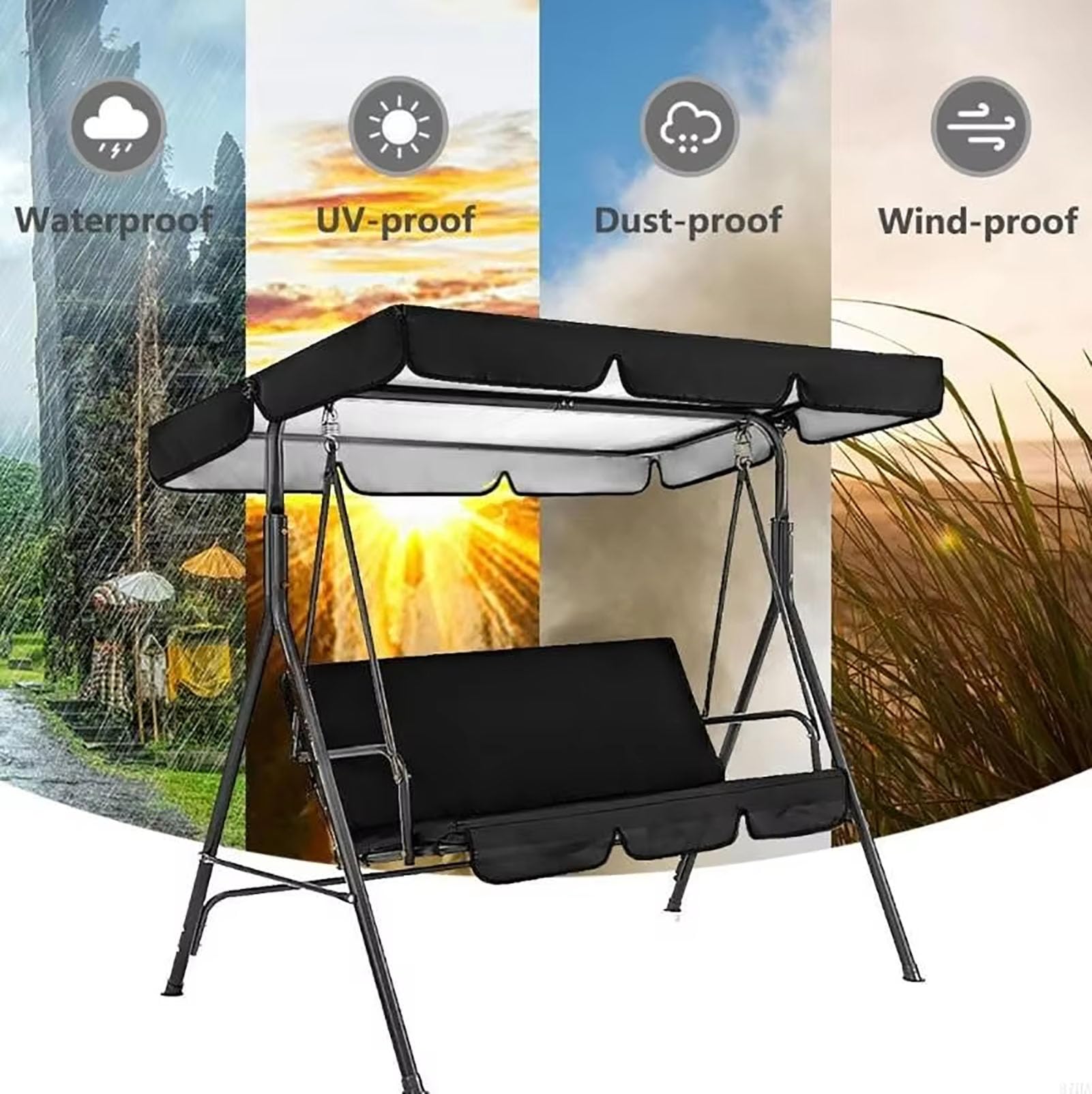 Tenda da Sole per Altalena da Giardino a 2-3 posti, 420D Tetto di Ricambio per Dondolo da Giardino, Impermeabile e Protezione, Copertura per Altalena,Grigio,190 * 132 * 15cm
