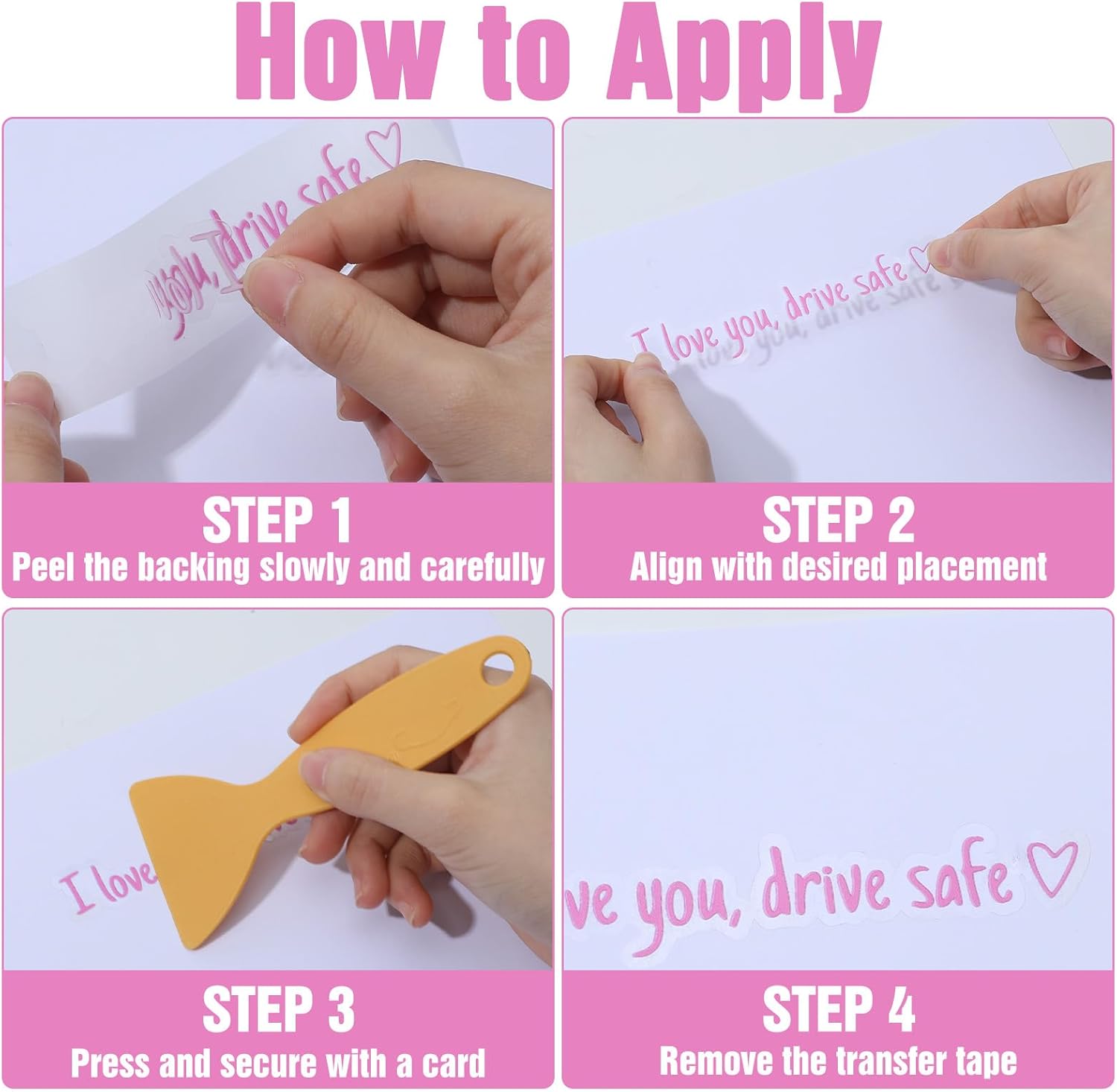 6 Pcs 3 Colors I Love You Drive Safe Mirror Sticker, Cute Car Stickers, Rearview Mirror Decal, Automotive Decals, Car Decor for Women Men Gifts, Stocking Stuffers (Black, White, Pink) - Image 8