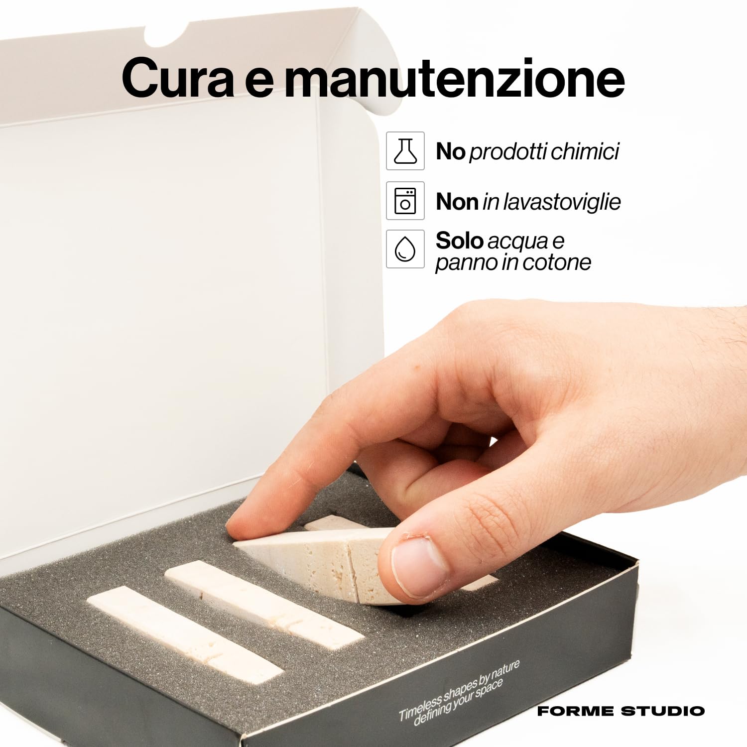 FORME STUDIO Reposacubiertos de mármol Travertino – Juego de 4 piezas artesanales Made in Italy – Accesorios de mesa elegantes – Diseño natural y minimalista – Idea regalo sostenible