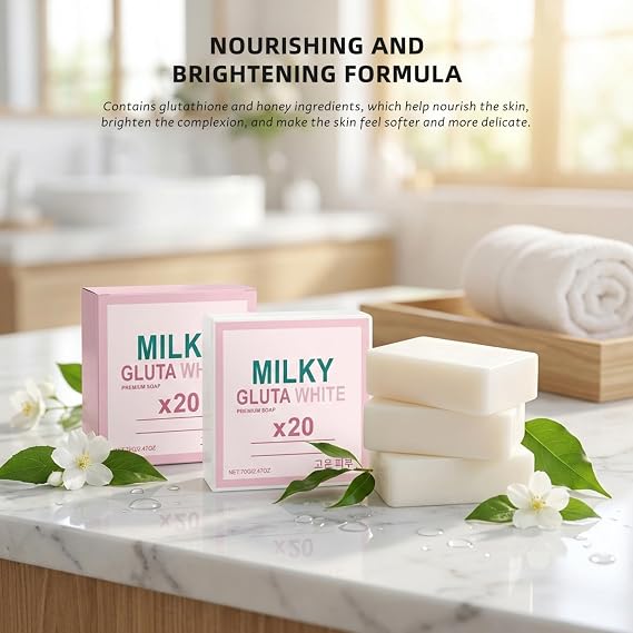 3-Pack Milky Gluta White Soap 20x, Glutathione & Honey Whitening Soap Gentle Nourishing Cleansing Bar Moisturizing Body Wash for Women & Men Milky Gluta White 20x
