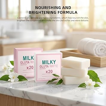 3-Pack Milky Gluta White Soap 20x, Glutathione & Honey Whitening Soap Gentle Nourishing Cleansing Bar Moisturizing Body Wash for Women & Men Milky Gluta White 20x