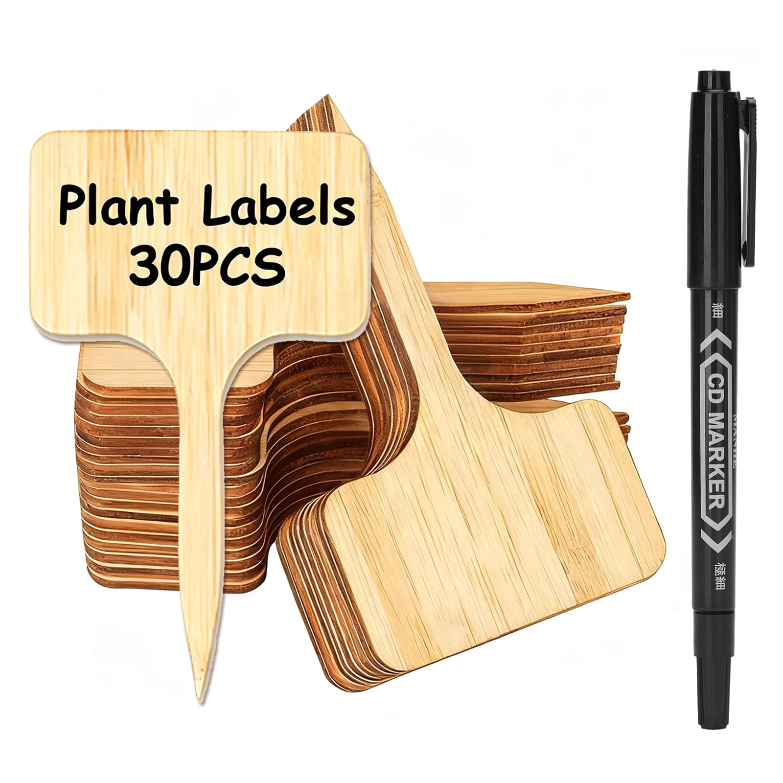 DOETYD Bamboo Plant Labels Tags 17.8 x 6 cm Plant Markers Potted Markers Marker Pen (30PCS Labels 1PCS Marker Pen)